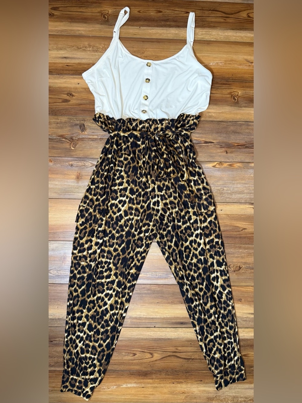 No Boundaries Leopard Paperbag Jogger Jumpsuit XXL 19 NWT Y2K Black Brown
